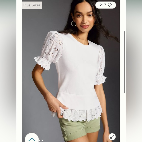 Anthropologie BWT English Factory Eyelet Puff-Sleeve Sweater Tee Size 1X. - Picture 3 of 16